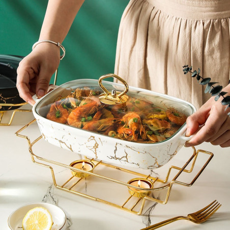 Crossborder Nordic Rectangular Binaural Ceramic Casserole Household Tableware Heating Hotel